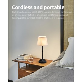 KDG Cordless LED Table Lamp Set of 2, Portables Fabric Shade Desk Lamps, 5000mAh Rechargeable Battery Powered Lighting, Dimmable Light for Dining Room, Bedroom, Bedside, Night Light, Balcony (Black)