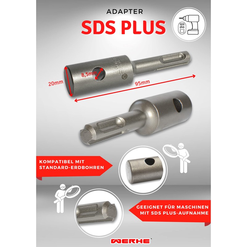 WERHE Professional Adaptor for Earth Drill Suitable for SDS Plus