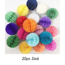 20pcs 3inch Honeycomb Decoration Paper Flower Balls Tissue Paper Pom Poms for Birthday Wedding Home Decor (3inch, Multi-Color)