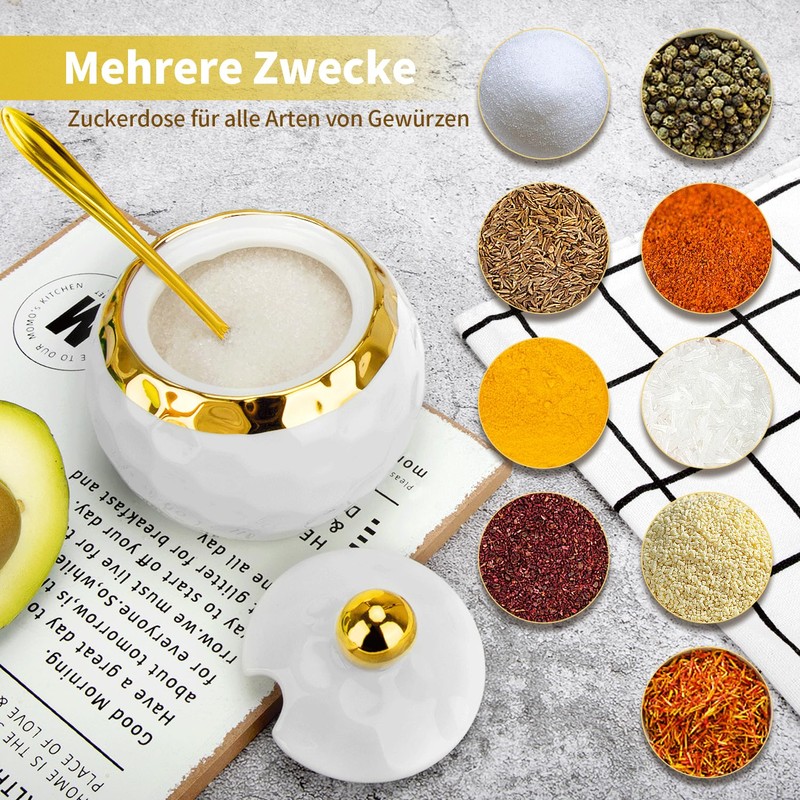 TELANKS Sugar Bowl with Lid and Spoon, Salt Jar with