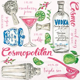 IHR Ideal Home Range Cocktail Napkins Disposable 3-Ply Paper Party Napkin Pack, 5" x 5", Cosmopolitan, 20-Count