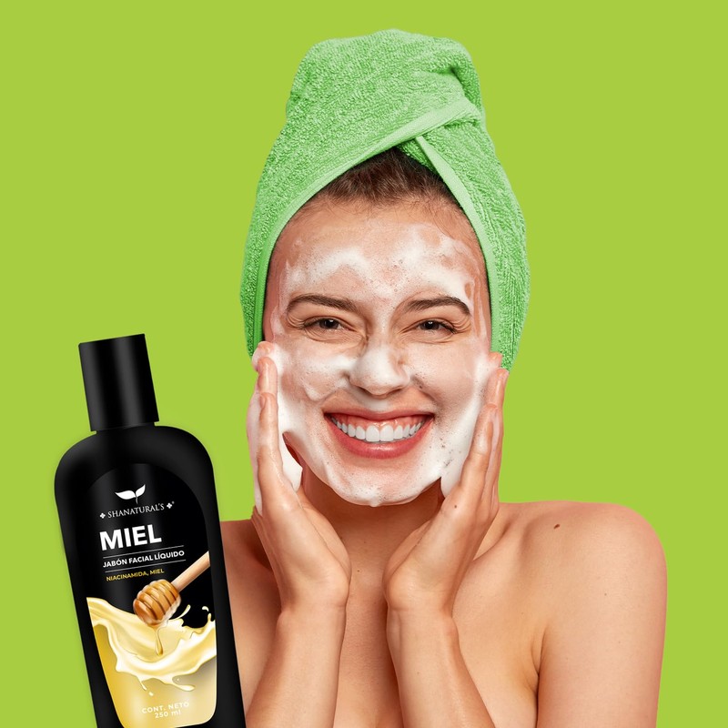 Shanatural's Jabón Facial Líquido de Miel y Niacinamida, 250 ml,
