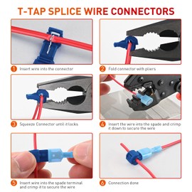Nilight 120PCS/60 Pairs Quick Splice Disconnect Wire Terminals T-Tap Spade Connectors Blue 16-14 AWG Male Female Fully Insulated Crimp Self-Stripping Kit