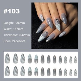 【NEW ARRIVALS!】 Press on Nails French Tip Bling Coffin Short Almond Fake Nails with Designs Glue on Nails Long Glossy Gradient Medium False Nails Reusable Full Cover Thick Nail Acrylic Stick on Nails for Women Girls 24 Pcs:_103