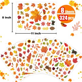 Funnlot Autumn Window Stickers - 324 PCS Autumn Decorations Fall Window Stickers for Glass Autumn Leaves Pumpkin Window Clings Decals Thanksgiving Decor for Home Office Classroom