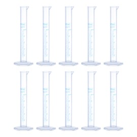 sourcing map Plastic Graduated Cylinder, 10ml Measuring Cylinder, Test Tube Beakers, 2-Sided Metric Marking, Clear Hex Base for Lab Home 10Pcs