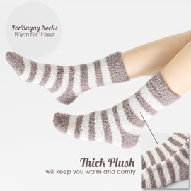 ForBaysy Fuzzy Socks Cozy Fluffy Plush Slipper Socks Microfiber Soft Home Sleeping Socks Winter Warm Christmas Socks For Women, Striped-5packs, One Size