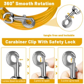 HaiYUAN Dog Tie Out Cable 10/15/20/25/30 FT Runner for Yard Steel Wire Cable with Durable Superior Clips Yellow Chains for Outside Dog Lead for Large Up to 165 Lbs