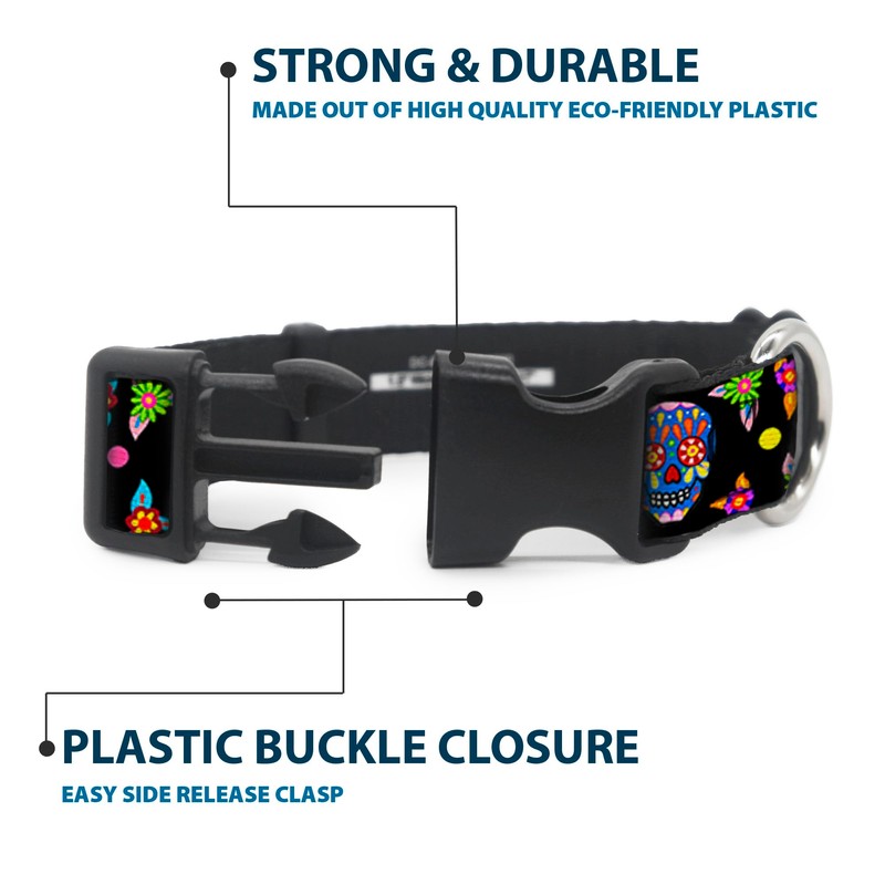 Buckle-Down Plastic Clip Collar - Colorful Calaveras Black/Multi Color -