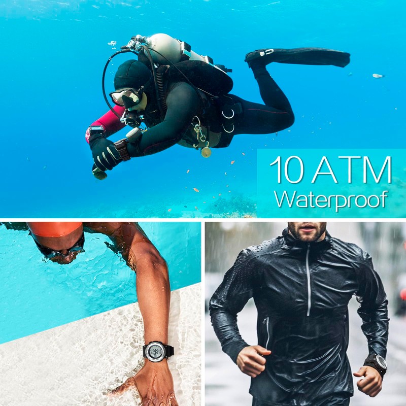 TEKMAGIC Men’s Digital Sports Watch 10 ATM 330ft Waterproof with