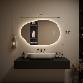 Yeeke LED Bathroom Mirror with Lights, Irregular Wall Mirror with 3-Color Lighting and Dimmable, Anti-Fog Vanity Mirror for Wall, Horizontal/Vertical (36" x 24")
