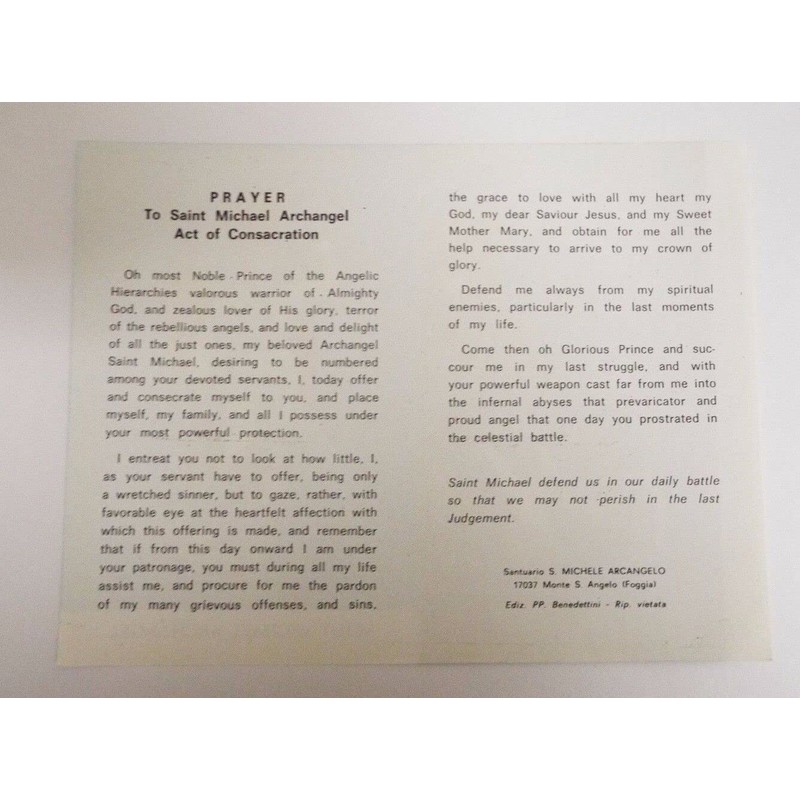 Saint Michael The Archangel Act of Consecration Prayer Folder