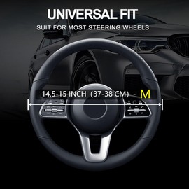 Leather Car Steering Wheel Cover, Non-Slip Car Wheel Cover Protector Breathable Microfiber Leather Universal Fit for Most Cars (Black&Yellow)