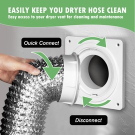 Dryer Vent Wall Plate with Quick Connect, Dryer Vent Connector Kit Covers Fits 4“ Dryer Vent Hose, Twist Lock Dryer Duct Connector Kit, Cover Area 7" x 7", for Wall Exhaust Vent Bathroom