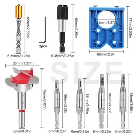 8-Piece Pot Hinge Template Set, 5/64 Inches, 7/64 Inches, 9/64 Inches, 11/64 Inch Hinge Drills, Hinge Drilling Template for Furniture, Kitchen, Woodworking Door Lock Hinge Drill