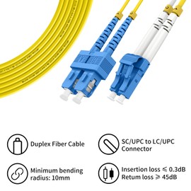 Fibergaga-2Pack OS2 LC to SC Fiber Patch Cable, SMF Single Mode, Duplex, 9/125µm 1G/10GB OD-2.0mm Fiber Optic Jumper Cord LZSH,15M(50ft)