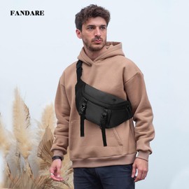 FANDARE Fashion Men's Shoulder Bags Chest Bag Men's Bag Bum Bag Sling Shoulder Bag Crossover Bag Shoulder Bag Men's Shoulder Bag for Travel Hiking Backpacks Crossbody Pack Waterproof Nylon, black
