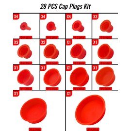 28 Pcs Automotive Cap Plugs Kit 0.11" to 4.37" Fit for AutoLine Pro, Autool, MR CARTOOL, OTC, Plastic Tapered Wide Thick Flange Hose Caps