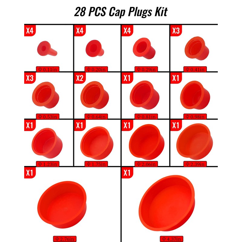 28 Pcs Automotive Cap Plugs Kit 0.11" to 4.37" Fit