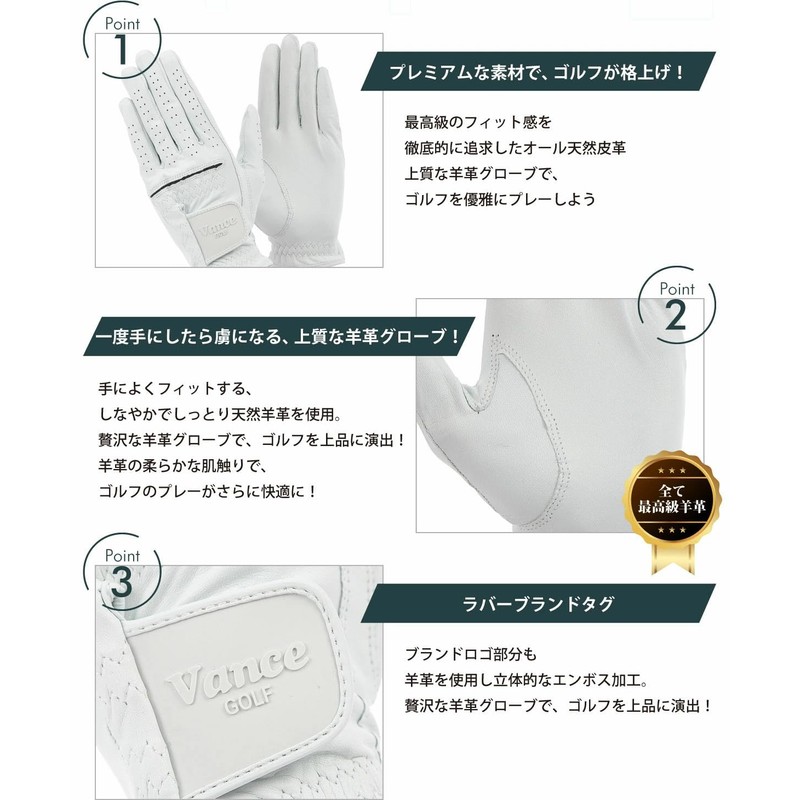 シーケンシャルゴルフ バンス(VANCE) AA羊革 グローブ SQGL-007 White21cm