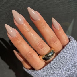Uñas De Color Caqui A Presión, Uñas De Almendra Medianas, Uñas Acrílicas Neutras A Presión, Uñas Postizas Reutilizables Para Mujeres Y Niñas, Uñas Adh