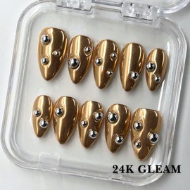 NailPhoria｜SURPRISE DEAL Collections (70 Styles) acrylic press nails:_24K Gleam_M