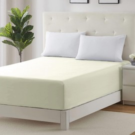Prime Linens Extra Deep 30Cm Plain Fitted Sheet, Elastic Pocket Breathable Soft Polyester Cotton Bed sheet Machine Washable Fade Resistant (Cream, Double)