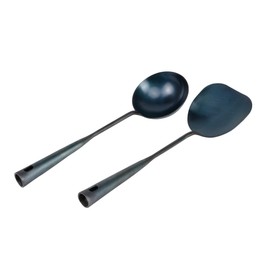 ZhenSanHuan Chinese Traditional HandMade Iron Spatula & Ladle Wok Tool Set,Long wok utensils (Ladle and Spatula Set, 32CM/12.6'')