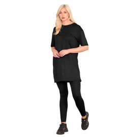 janisramone® Co Ord Sets for Women, Oversized Baggy Longline T Shirt Top with Leggings - Ideal Summer Tracksuit, Gym Set, Lounge Wear Sets for Women UK Black