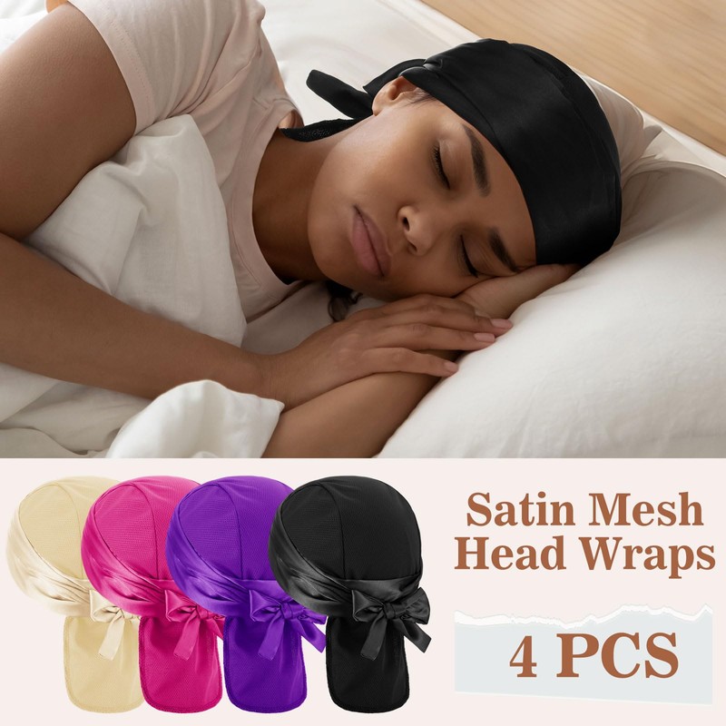 Silicherry 4 Pcs Satin Head Wraps for Women Black Hair