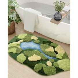 DEXI Moss Bath Mat, Ultra Thick Soft Green Bathroom Rug, Water Absorbent Non Slip Microfiber Bath Rugs for Bathroom Floor, Shower, Sink, Bedroom, 24"x43", Moss Green