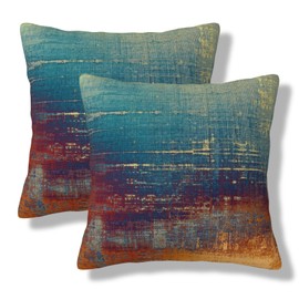 LIBIFALL Abstract Blue and Orange Throw Pillow Covers 20x20 Set of 2 Messy Rust Painting Pillows Cover Vintage Square Cushion Case Decorative Pillow Cases for Home Couch Bed