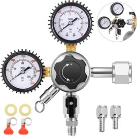FERRODAY CGA-320 CO2 Regulator, Dual Gauge CO2 Regulator for Kegerator with Pressure Relief Valve, Beer Kegerator Regulator Keg Regulator, CO2 Gas Regulator with 2 Swivel Nut & 1/4’’ & 5/16’’ Barb