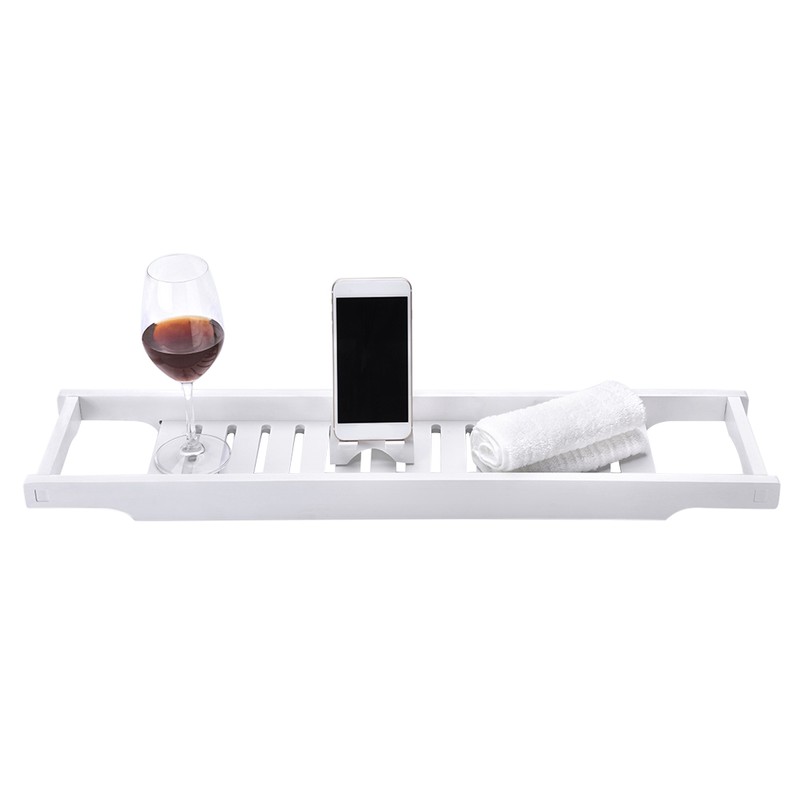 Modern White Color MDF Bath Tray Bathtub Storage Rack Shelf