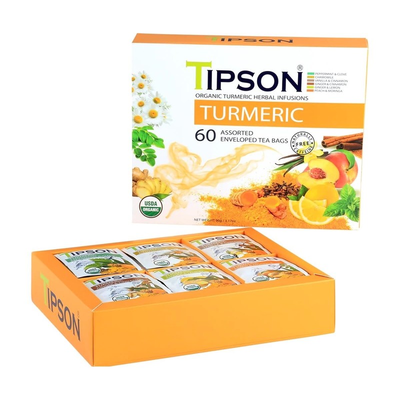 Tipson Organic Turmeric Variety Sampler - 6 Flavors (60 Tea