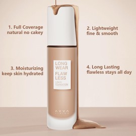 AVVA VISION Liquid Foundation Makeup Natural True Skin Tone Full Coverage Concealer Flawless Complexion Blendable Longwear, 104, 1 fl. oz.