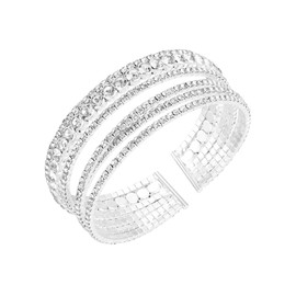 JJDreams Rhinestone Bracelet for Women, Layered Open Metal Bracelet, Multilayer Cuff Bracelet, Open Bangle, Stylish Hand Jewellery for Women and Women, Stainless Steel