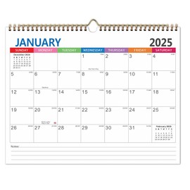 2025 Calendar, Wall Calendar from January 2025 - June 2026, 18 Months, Family Weekly Planner 2025 2026 Calendar Twin-Wire Binding, Hanging Calendar for Planning (Mixcolor)