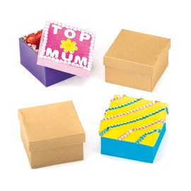 Baker Ross AF237 Square Craft Boxes For Children to Decorate (Pack of 6), Brown, 75mm x 75mm