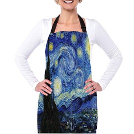 afidomu Kitchen Cooking Apron Starry Night By Vincent Van Gogh Apron Home Baking Chef Apron Waterproof For Women Men 31X27 Inches