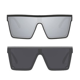 AWAVM Square, UV400 Protection, Vintage Sunglasses, Sports Glasses, Ultra Light Frame, Protective Glasses, Rectangle Flat Top Retro Sunglasses, Oversized Sunglasses for Men and Women, Black, white