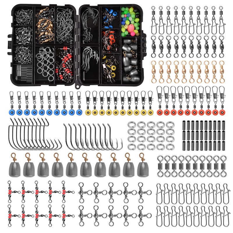 OROOTL Fishing Swivels Snaps Kit 226pcs/Box Barrel Rolling Swivels Snaps