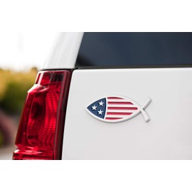 Christian Fish USA Flag Car Emblem - Made in USA