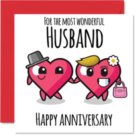 Anniversary Card - Wonderful Husband - Happy Wedding Anniversary Cards for Husband Partner, 145mm Greeting Cards for Anniversaries