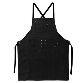 sourcing map Cotton Cooking Chef Aprons 26.8"x33" Adjustable Strap Cross Back Kitchen Artist Apron with 13 Pockets for Men Women Chef, Black