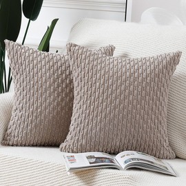 Madizz Set of 2 Boho Striped Cushion Covers, Soft Corduroy Decorative Cushion Cover for Bedroom, Sofa Cushion Cover, Taupe, 50 x 50 cm