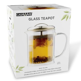 casaWare Double Wall Borosilicate Glass Tea pot with Strainer Lid