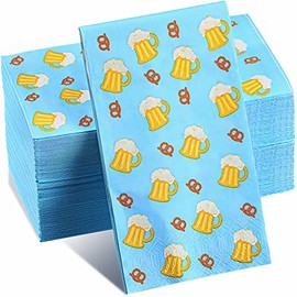 100 Pcs Paper Napkins in the Style of Oktoberfest Festival Disposable Blue Luncheon Napkin in the Style of Oktoberfest for German Bavarian Beer Party Decorations Supplies (Fresh Style, 4.3 x 7.9 Inch)