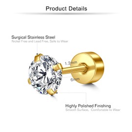 Mayhoop 16G Stainless Steel Lobe Cartilage Helix Tragus Stud Earrings 6mm 8mm Flat Back Diamond Lip Labret Bar Silver Black Rose Gold