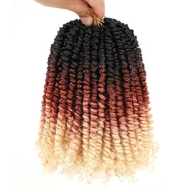 Xtrend Pre twisted Passion Twist Hair 8 Inch 8Packs Crochet Braiding Hair 12strands Bohemian Hair Ombre Crochet Passion Twist Braiding Hair Curly Ends Twist Hair Ombre 1B/27/613